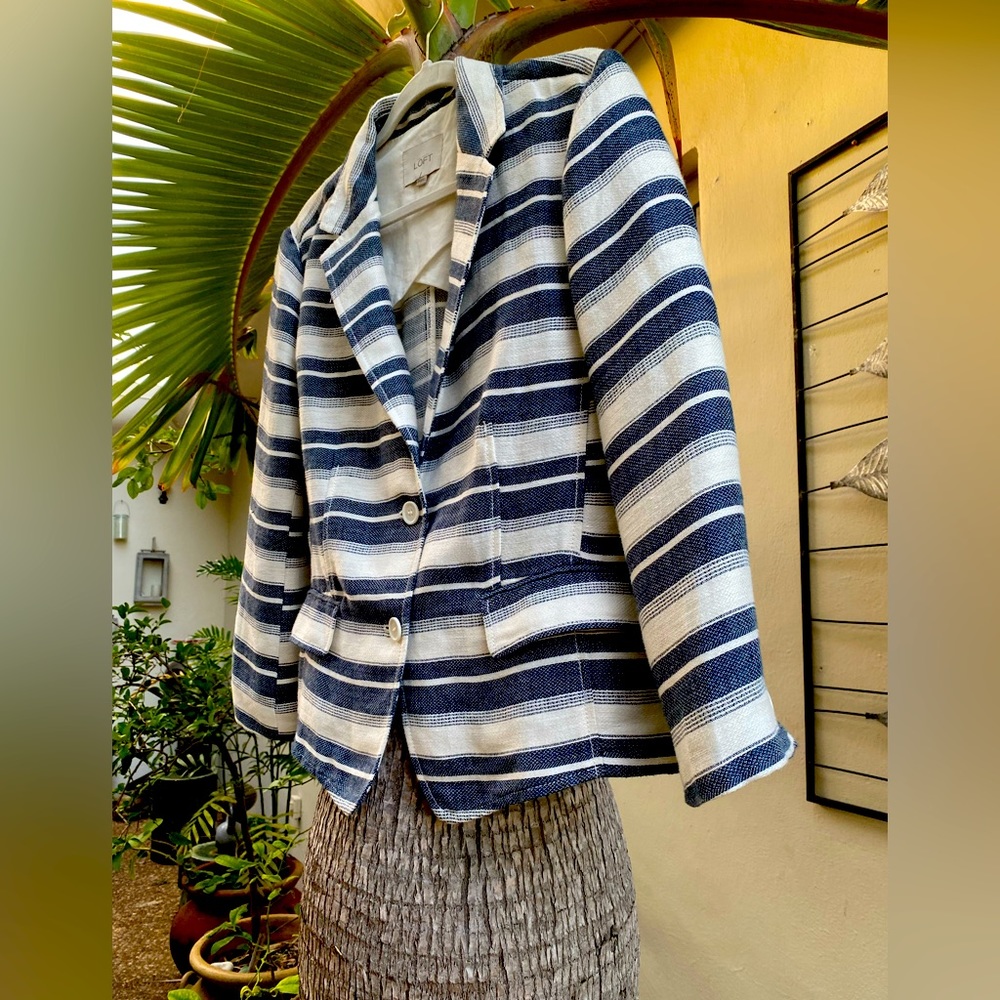 LOFT button-down striped linen blazer.